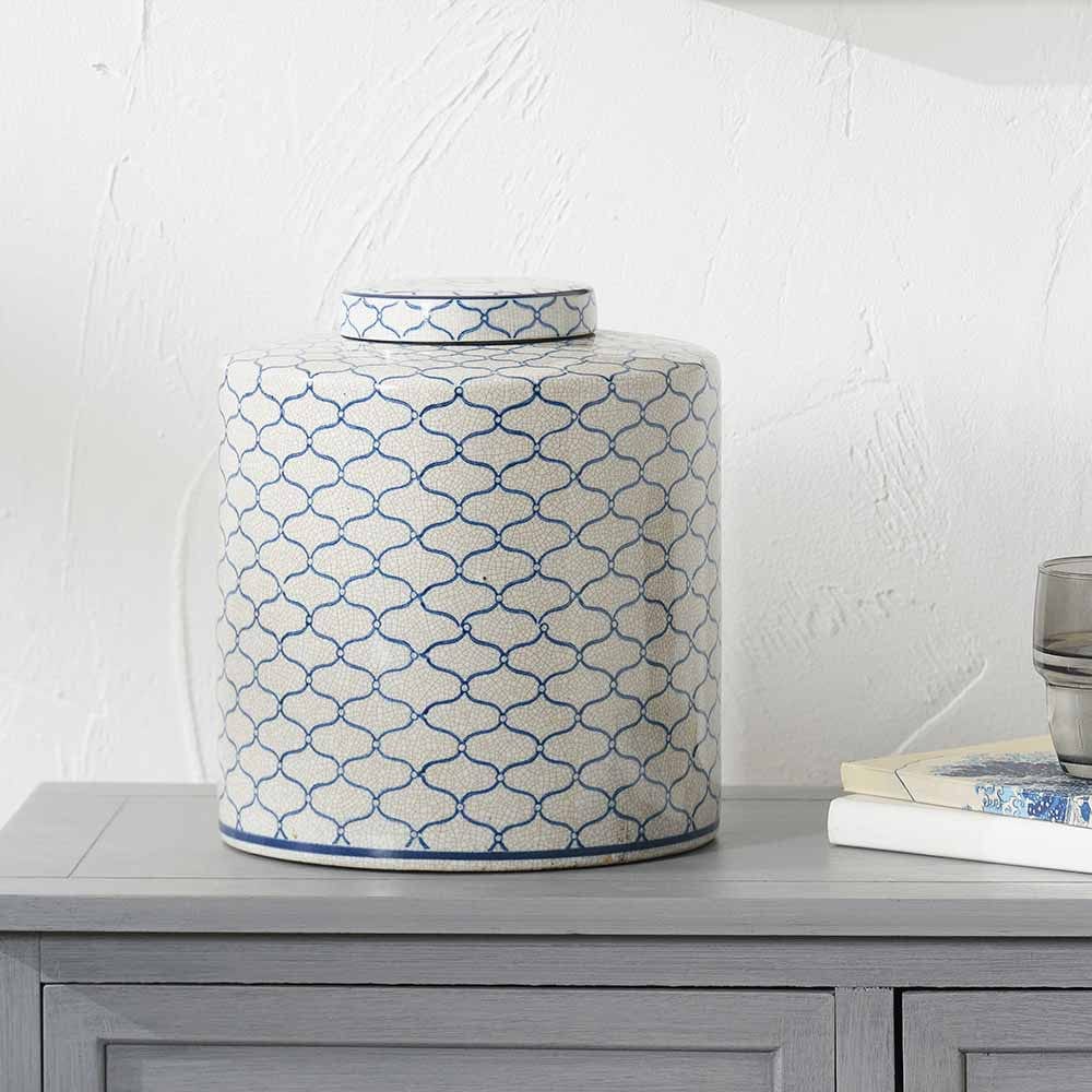 Demetri Grey and Blue Ceramic Lidded Ginger Jar.