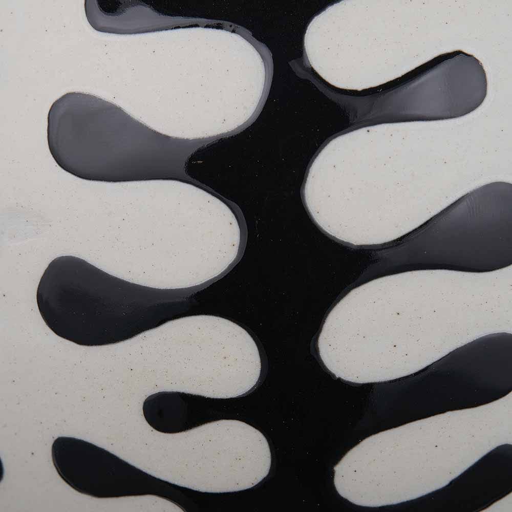 Elkorn Black and White Ceramic Coral Design Lidded Ginger Jar.