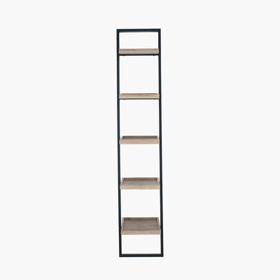 Pacific Lifestyle Accessories Gallery Natural Wood Veneer and Black Metal 5 Shelf Ladder Unit House of Isabella UK