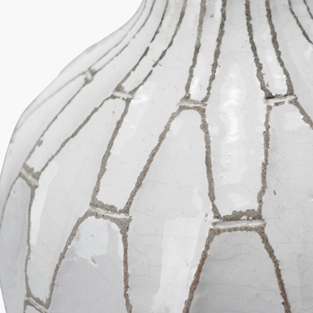 Gaudi White Stoneware Geometric Design Vase.