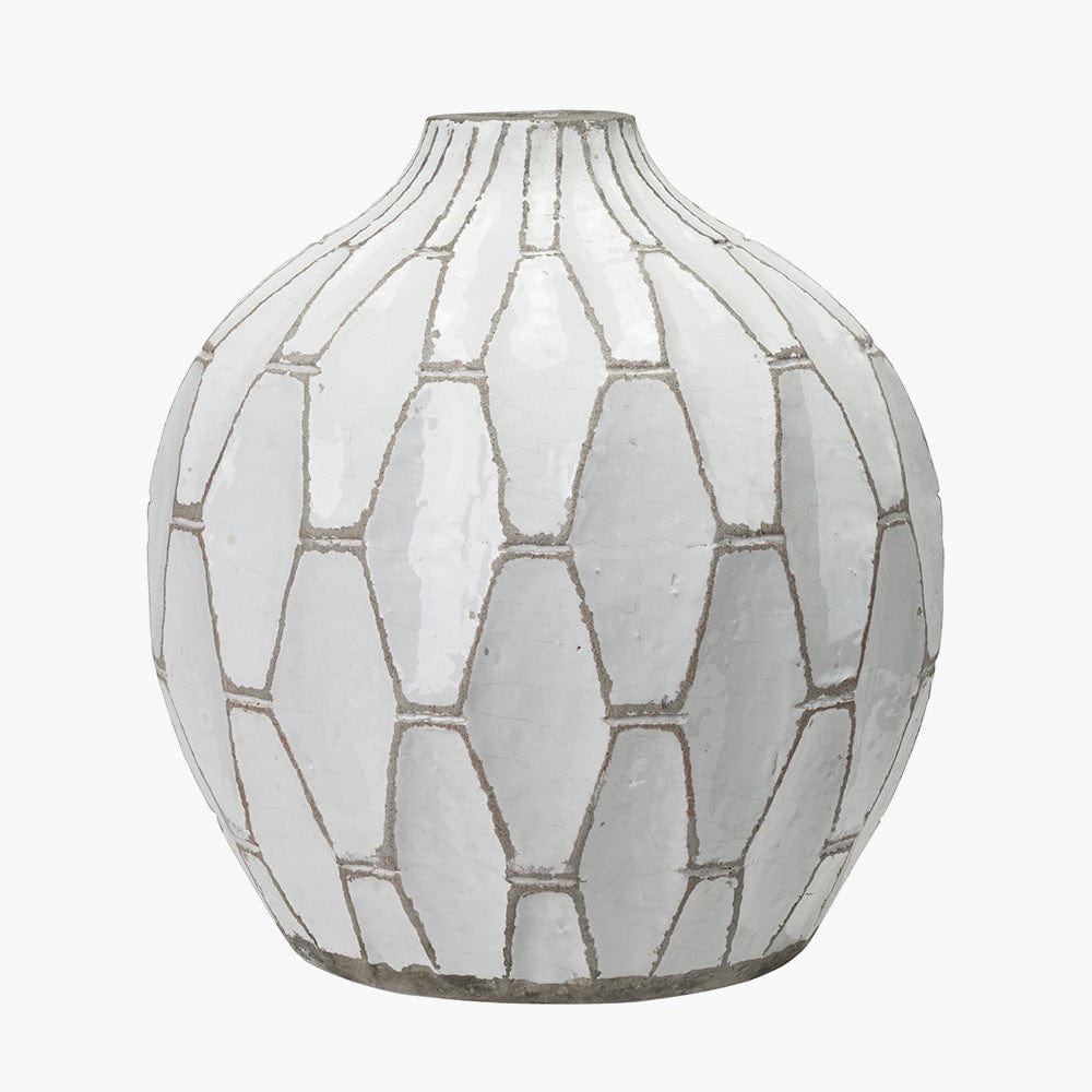 Gaudi White Stoneware Geometric Design Vase.