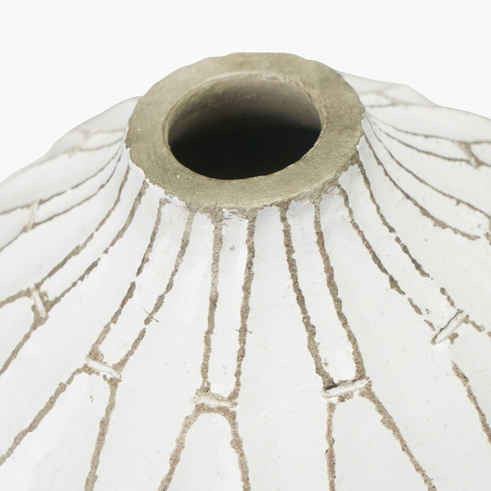 Gaudi White Stoneware Geometric Design Vase.