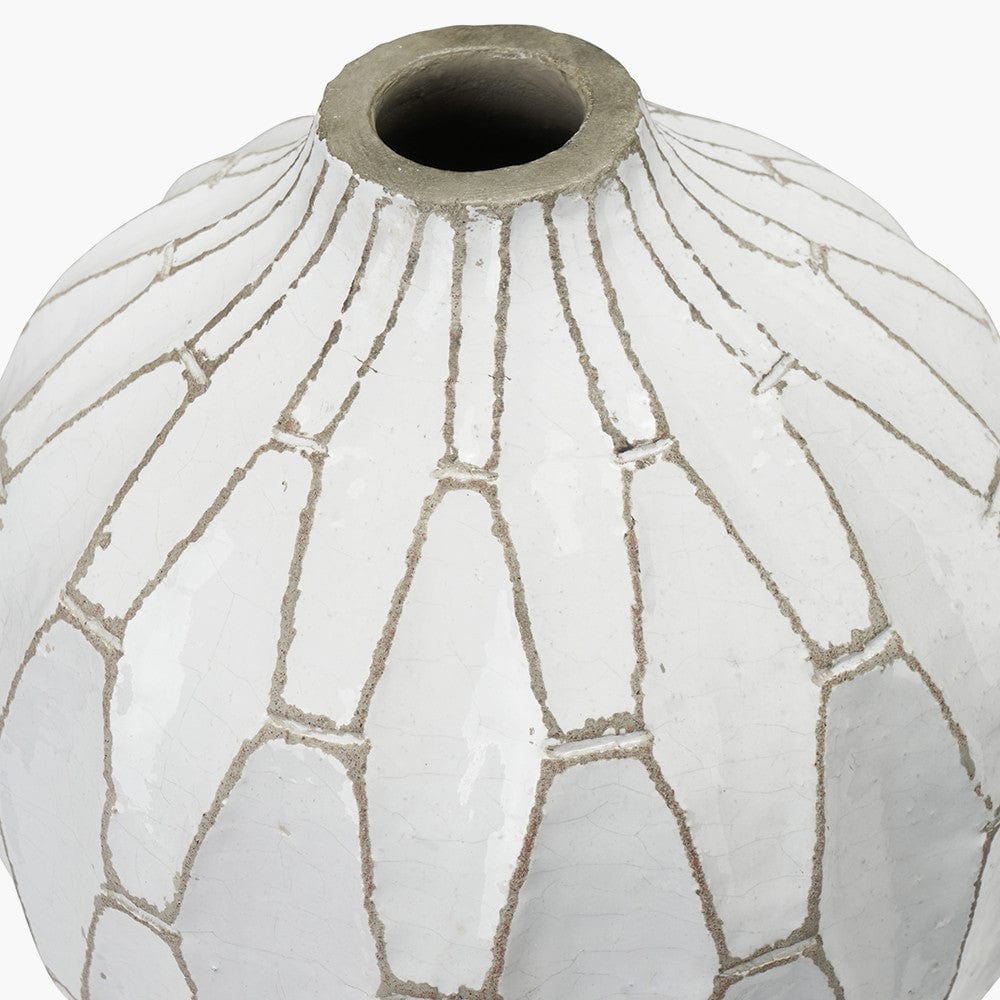 Gaudi White Stoneware Geometric Design Vase.