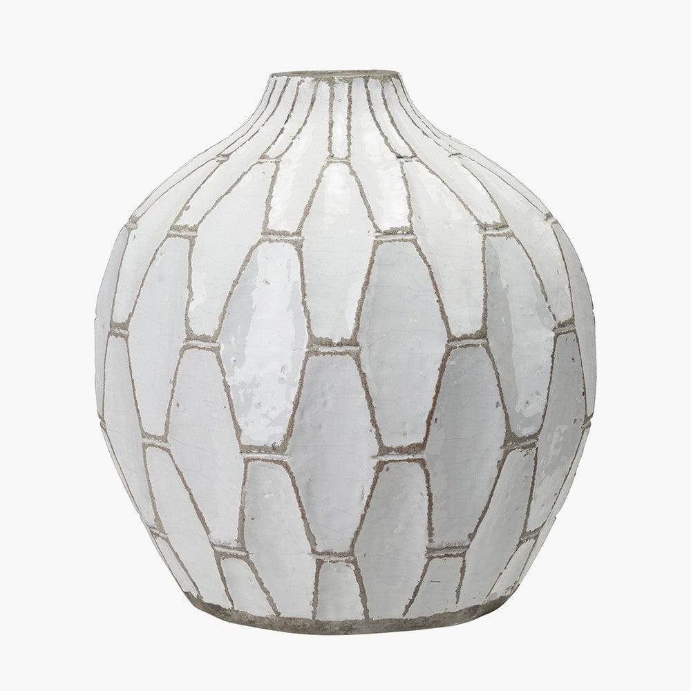 Gaudi White Stoneware Geometric Design Vase.