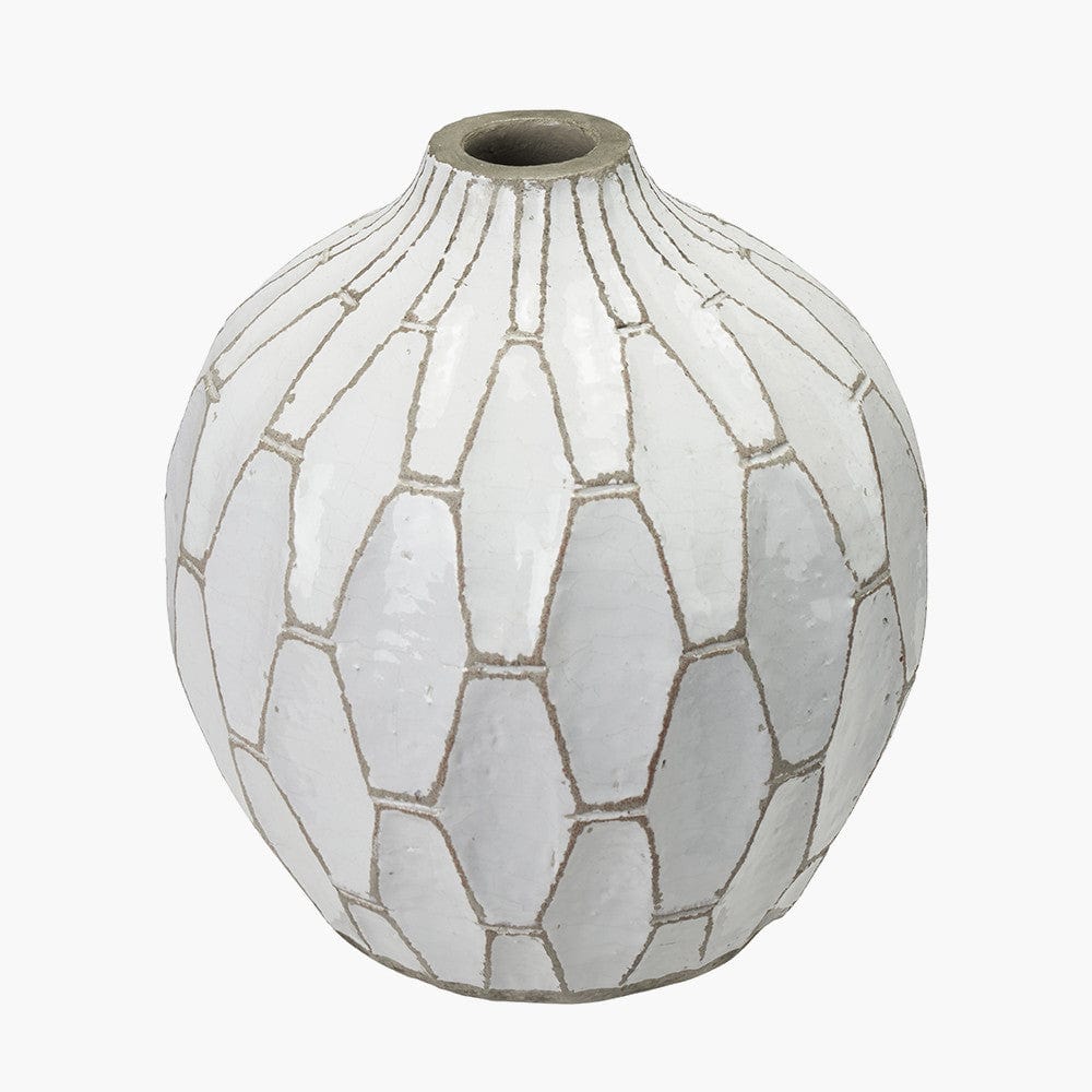 Gaudi White Stoneware Geometric Design Vase.