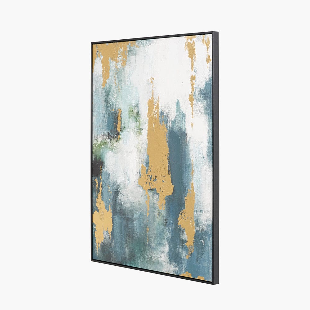 Pacific Lifestyle Accessories Gold and Blue Tone Abstract Canvas with Black Frame House of Isabella UK