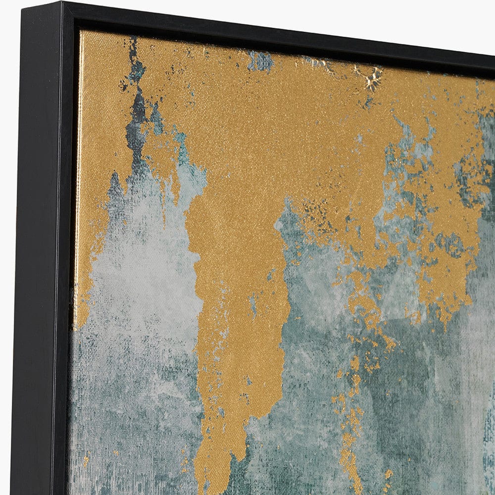 Pacific Lifestyle Accessories Gold and Blue Tone Abstract Canvas with Black Frame House of Isabella UK