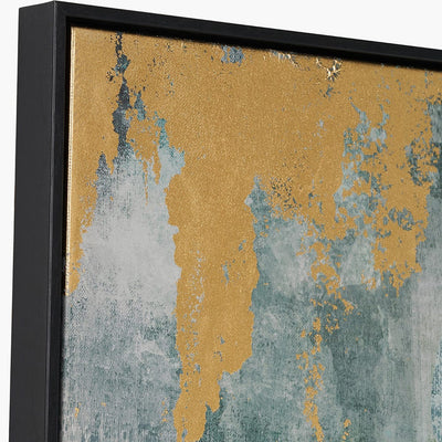 Pacific Lifestyle Accessories Gold and Blue Tone Abstract Canvas with Black Frame House of Isabella UK