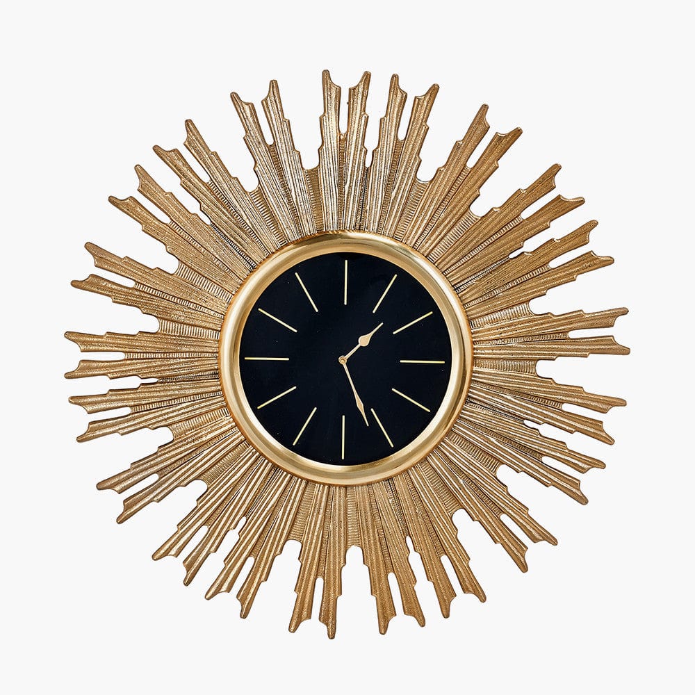 Gold Metal and Black Face Starburst Wall Clock.
