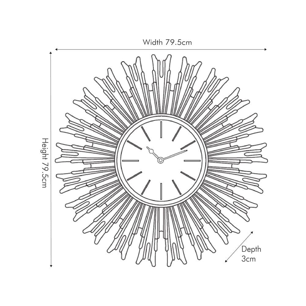 Gold Metal and Black Face Starburst Wall Clock.