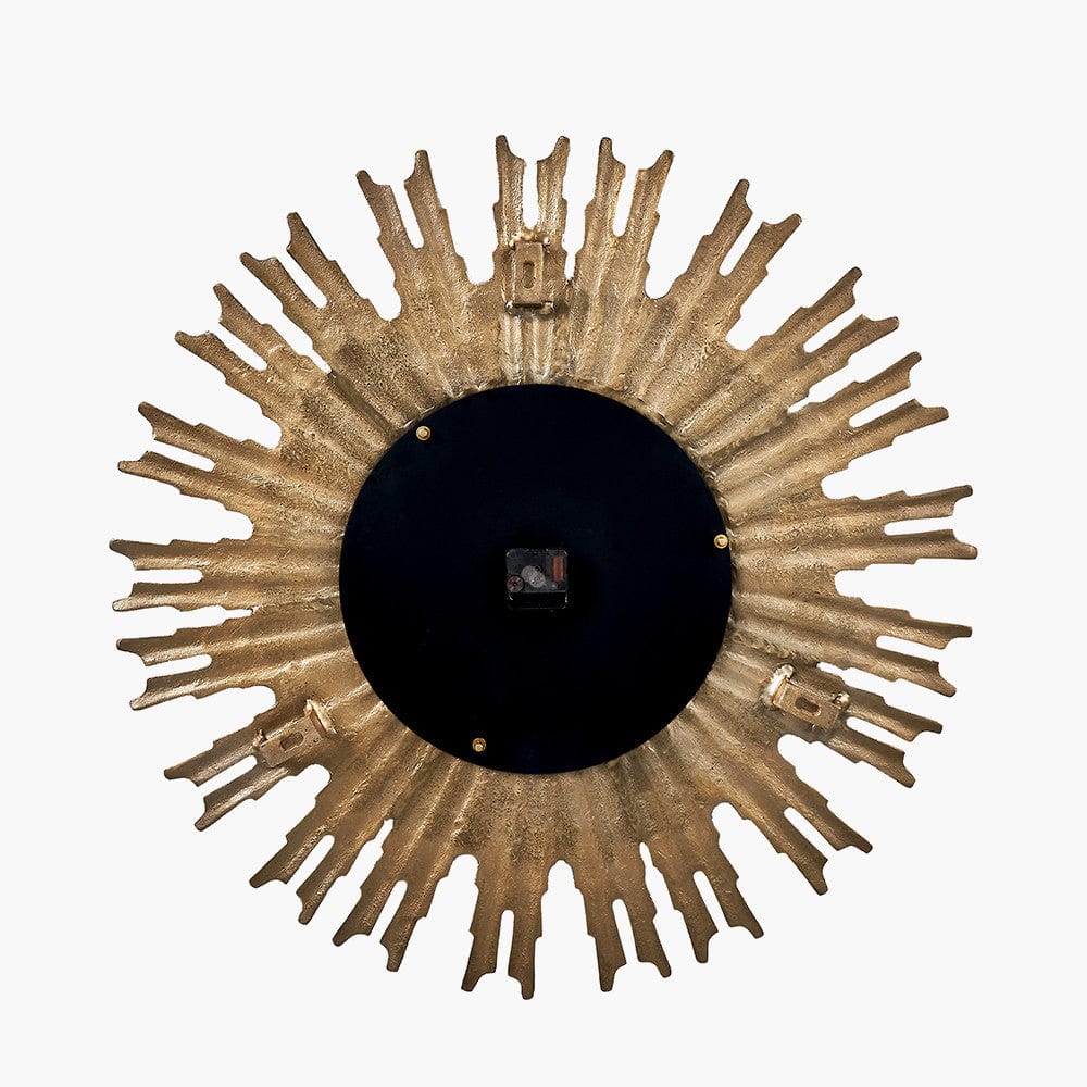 Gold Metal and Black Face Starburst Wall Clock.