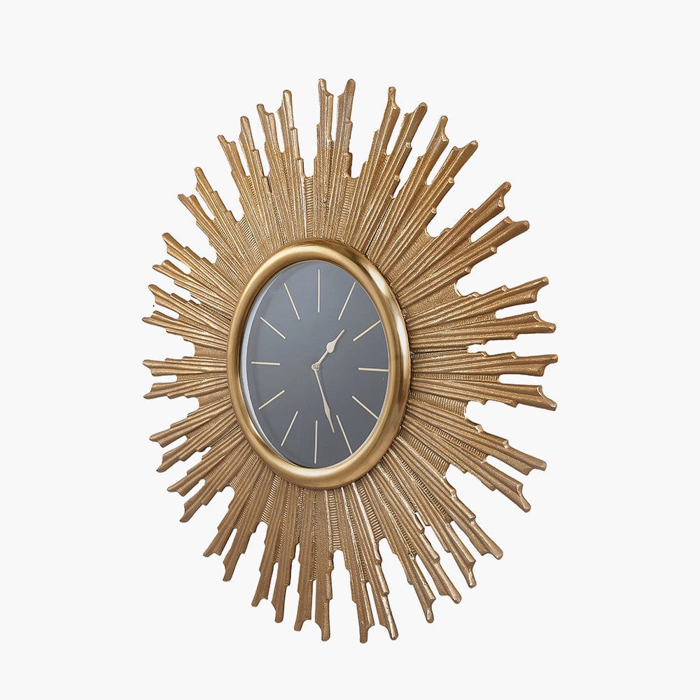 Gold Metal and Black Face Starburst Wall Clock.