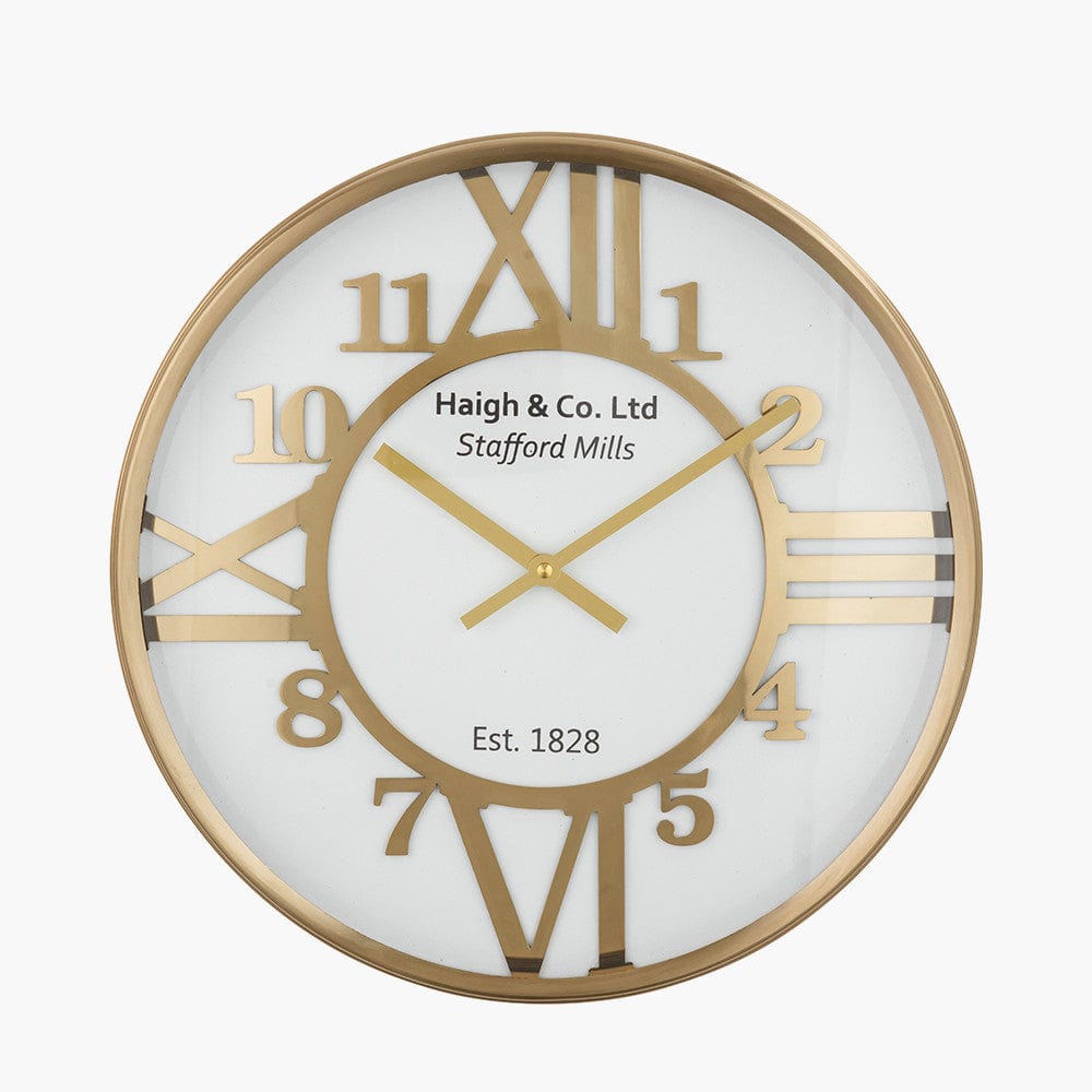 Gold Metal and White Face Round Wall Clock.