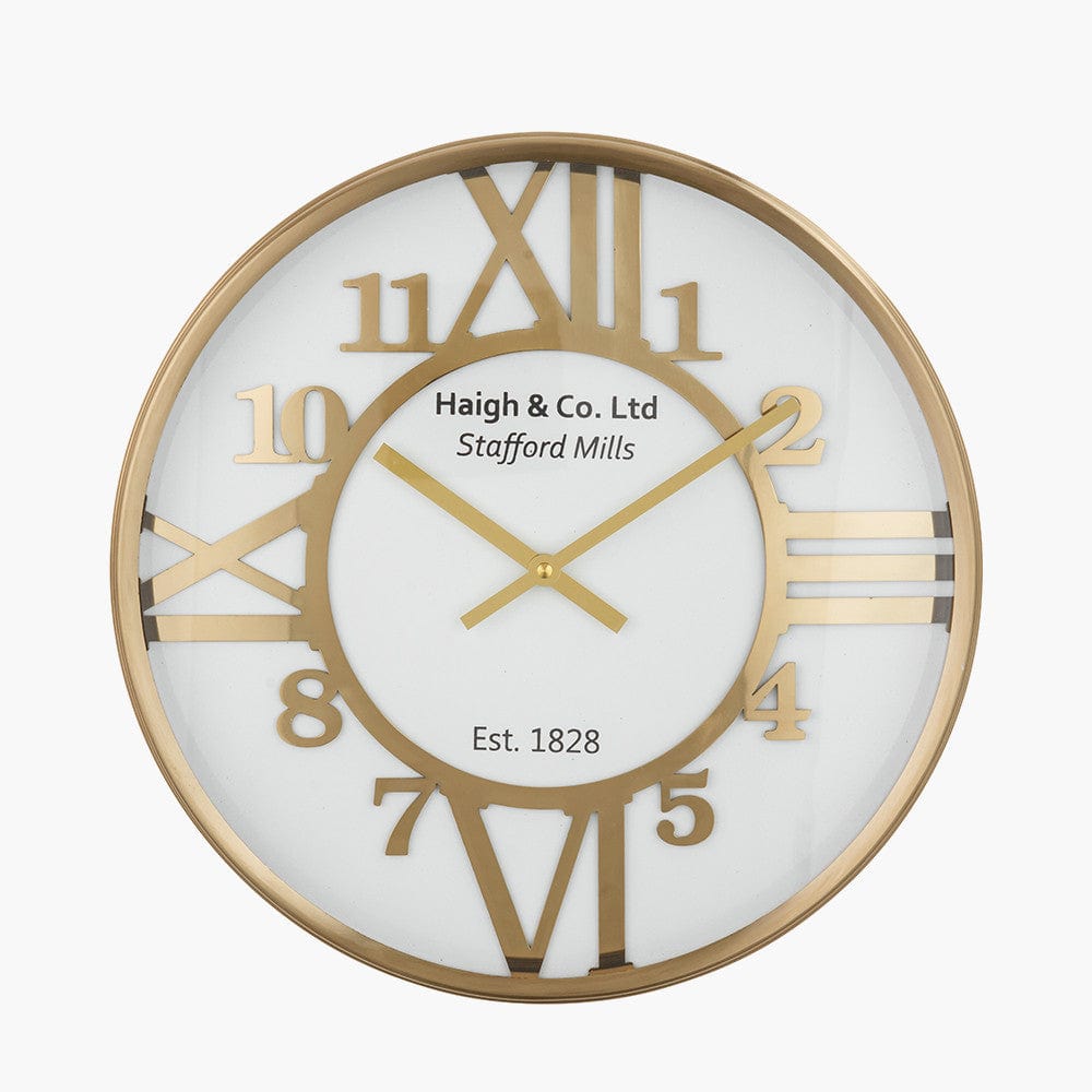 Pacific Lifestyle Accessories Gold Metal and White Face Round Wall Clock House of Isabella UK