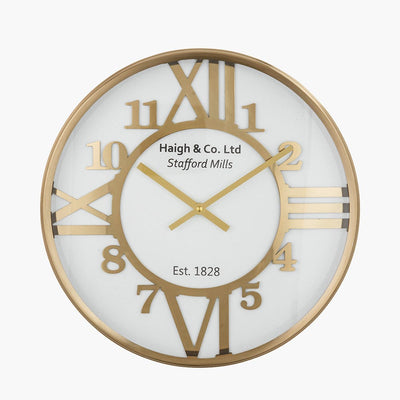 Pacific Lifestyle Accessories Gold Metal and White Face Round Wall Clock House of Isabella UK