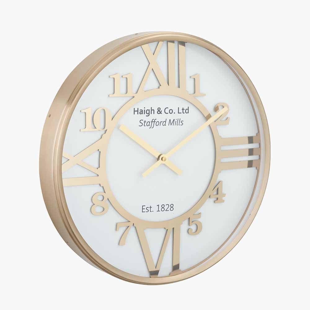 Gold Metal and White Face Round Wall Clock.