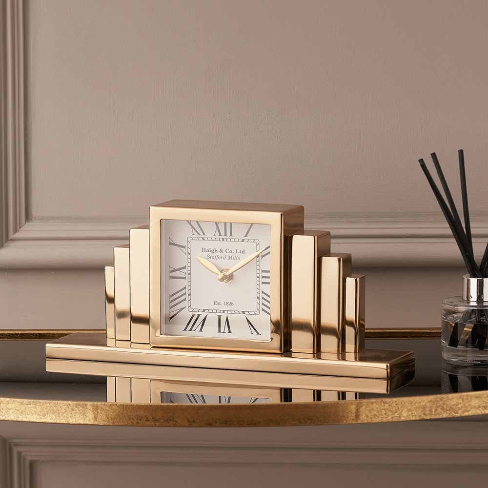 Gold Metal Art Deco Table Clock.