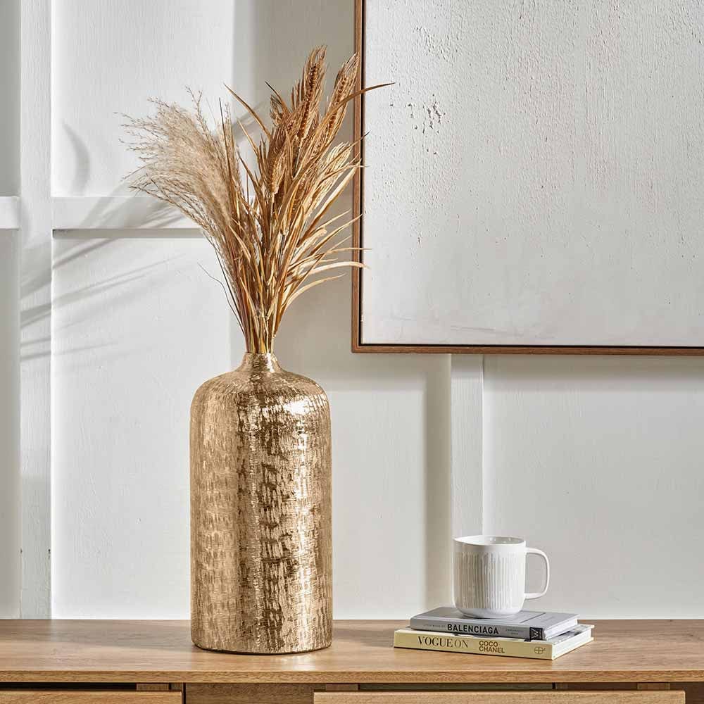 Gold Metal Hammered Vase Tall.