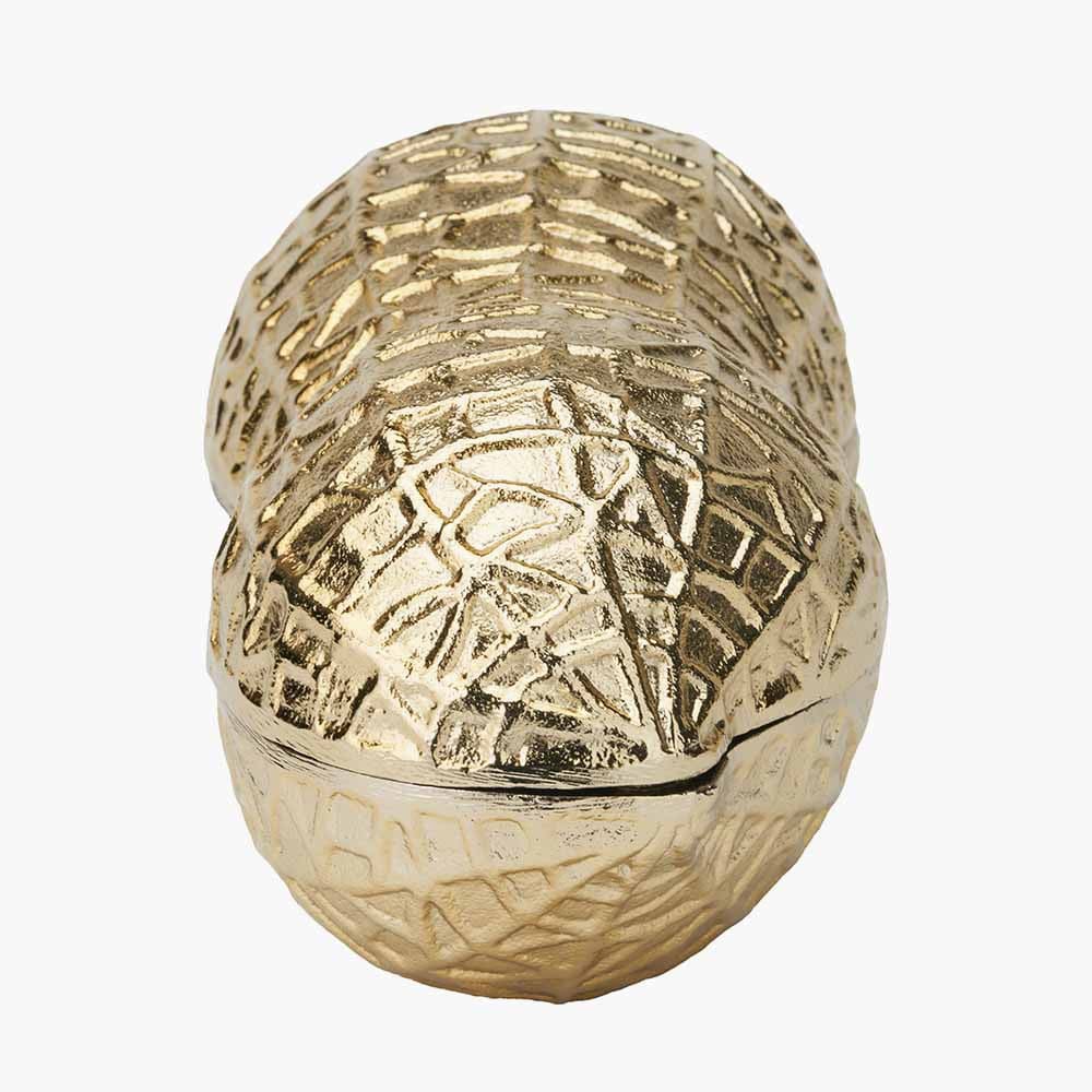 Gold Metal Peanut Lidded Trinket Bowl.