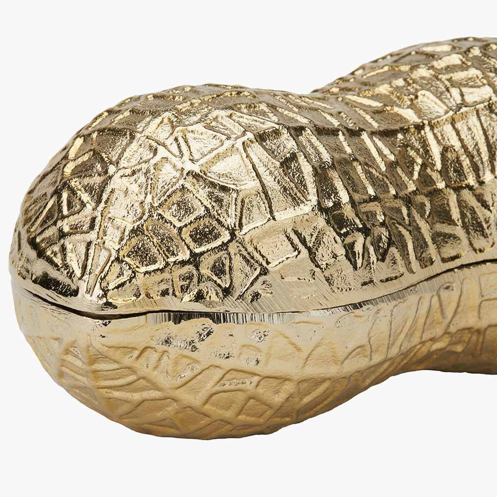 Gold Metal Peanut Lidded Trinket Bowl.