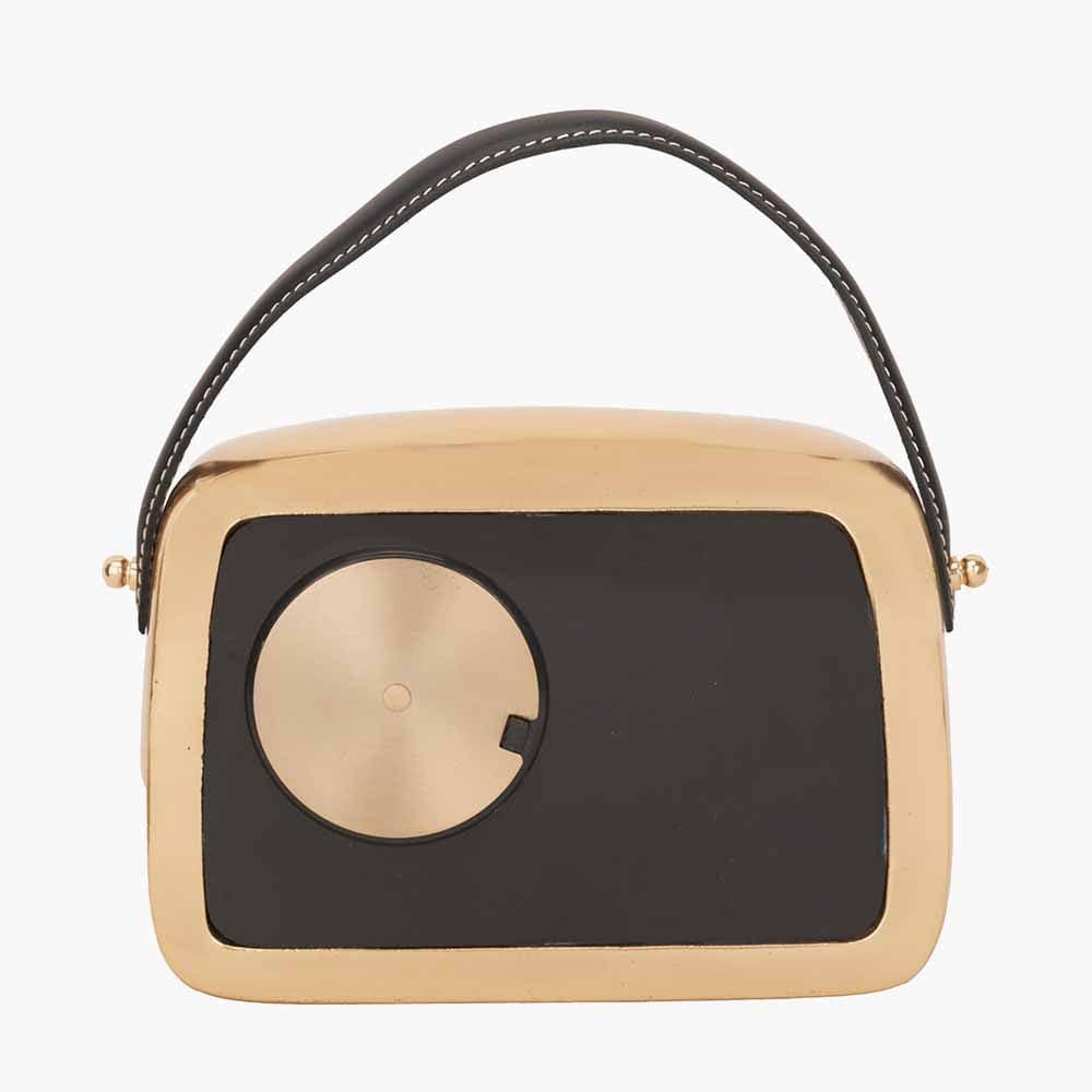 Gold Metal Retro Radio Style Table Clock.