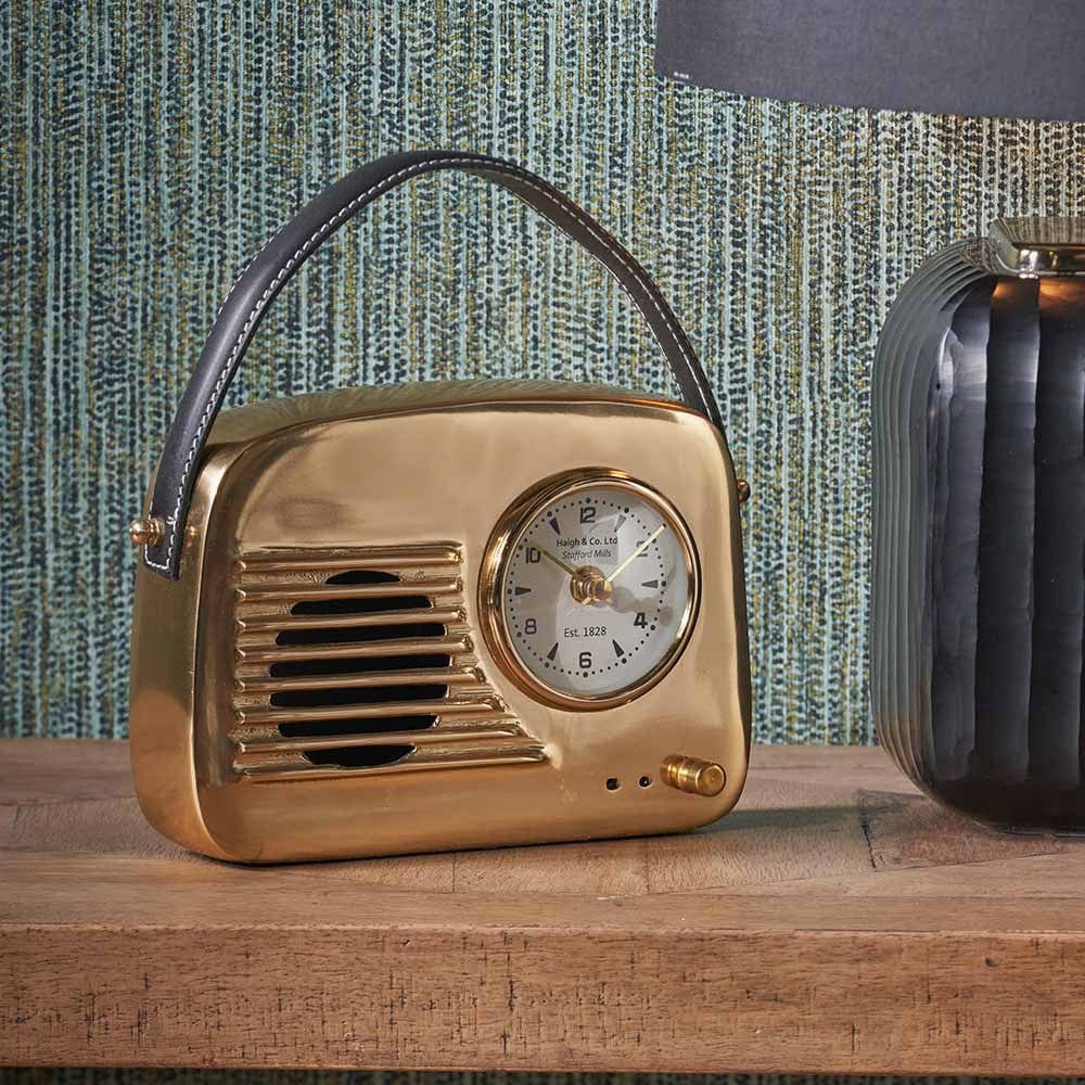 Gold Metal Retro Radio Style Table Clock.
