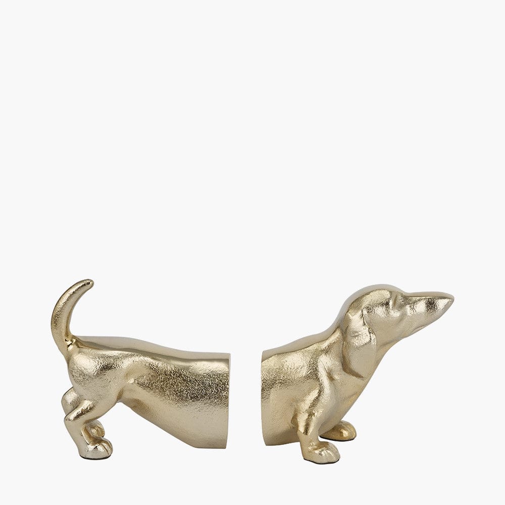Gold Metal Sausage Dog Book Ends.