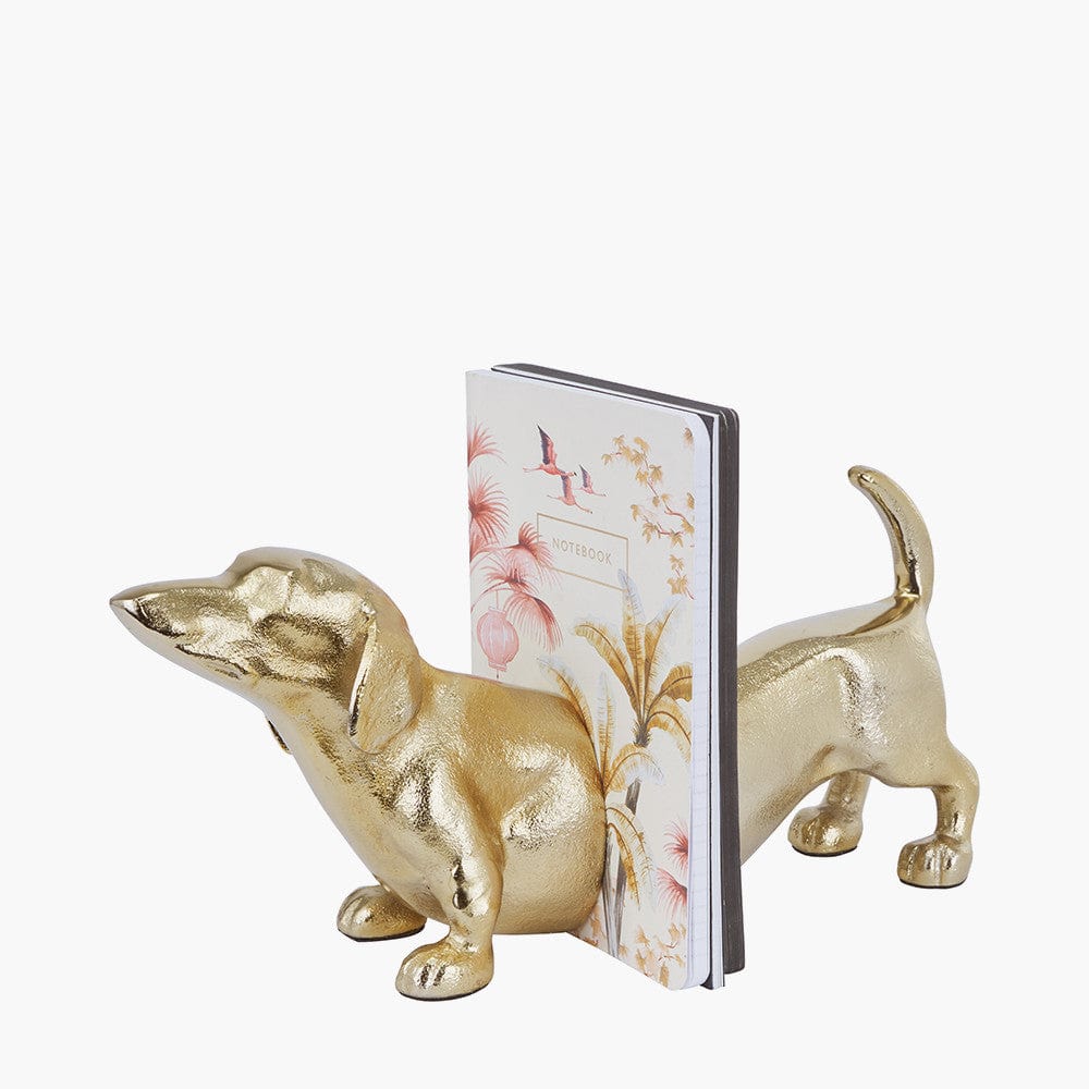 Gold Metal Sausage Dog Book Ends.