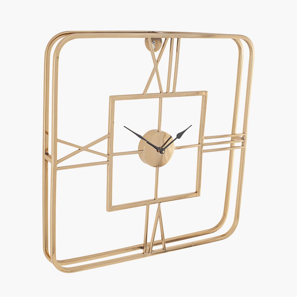 Gold Metal Square Wall Clock.