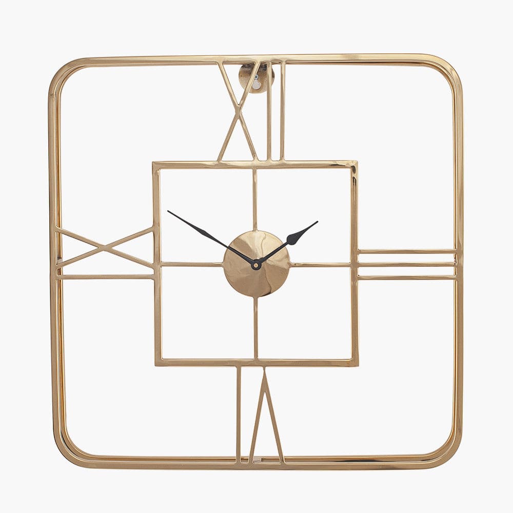 Gold Metal Square Wall Clock.