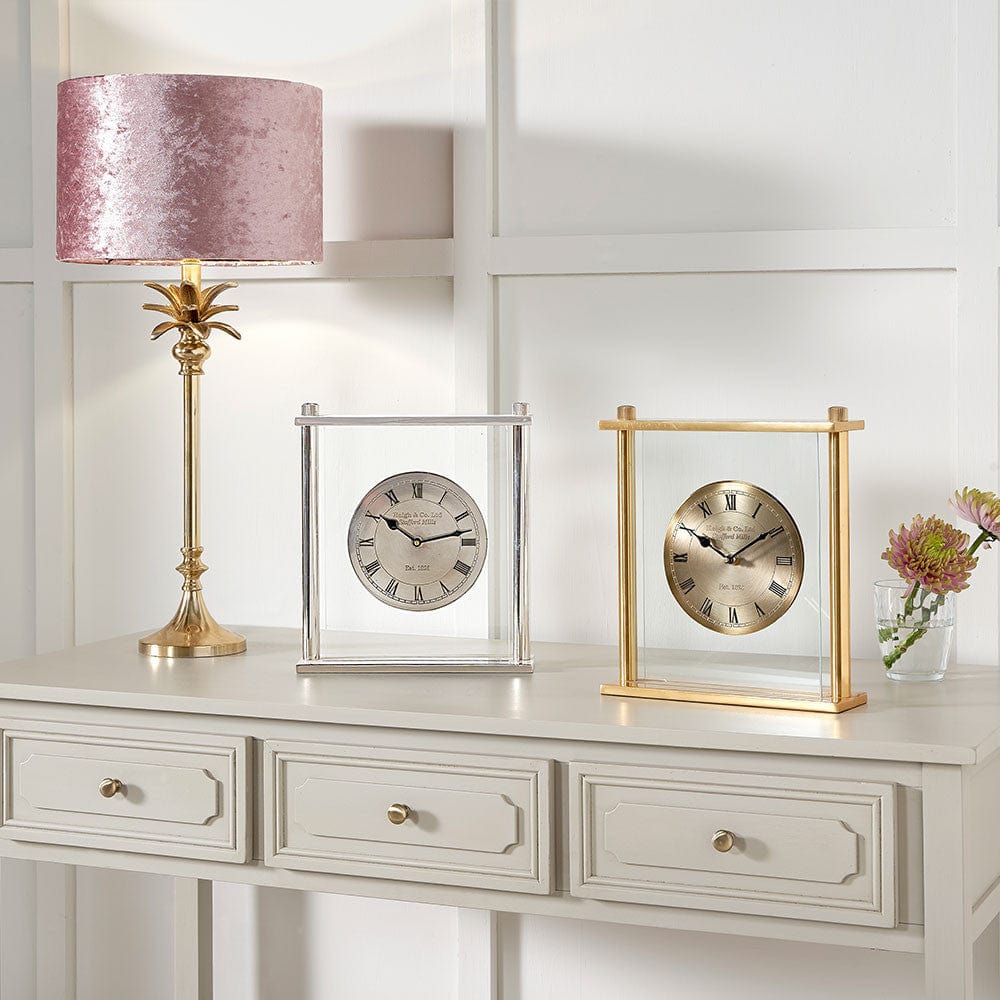 Gold Square Framed Standing Table Clock.
