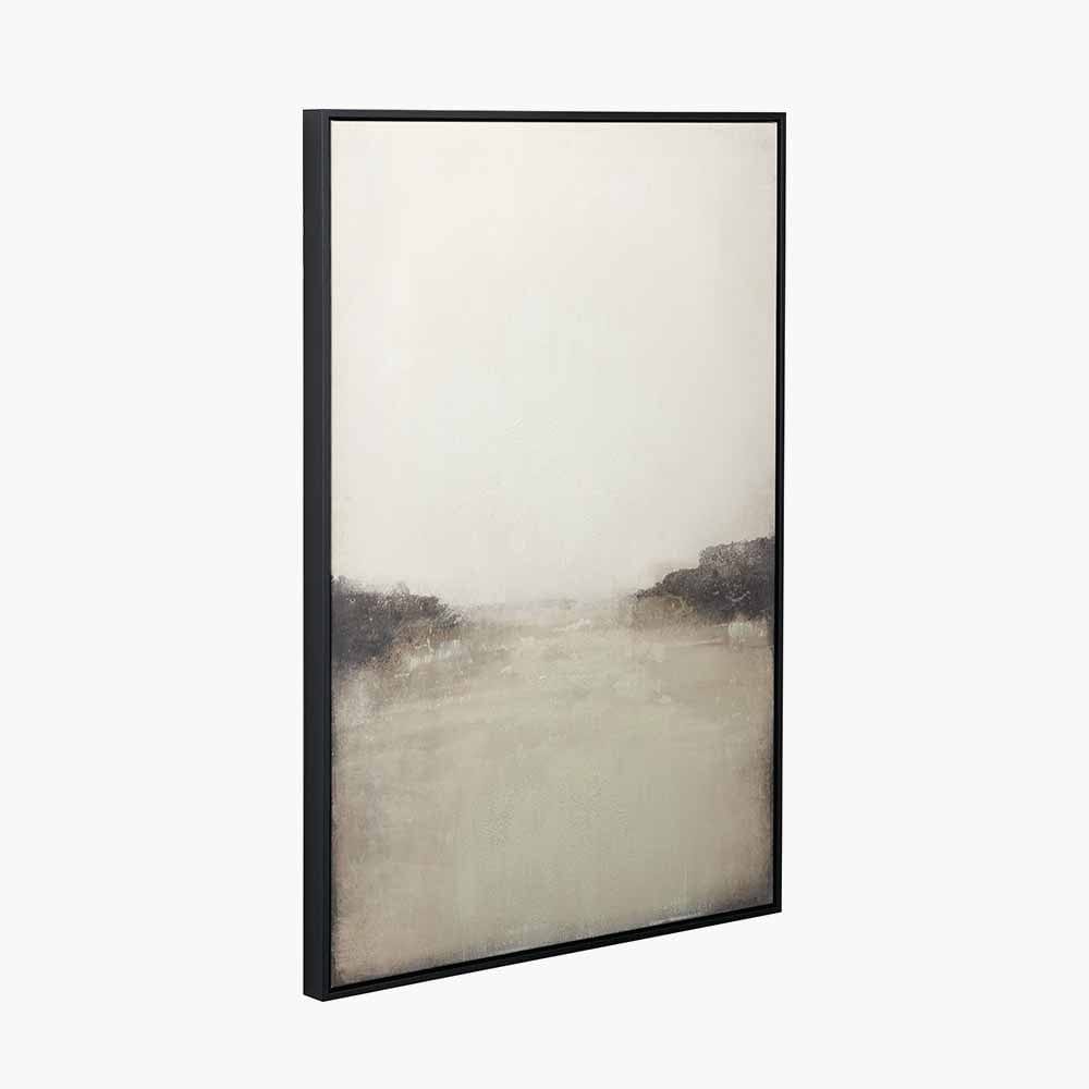 Grey and White Abstract Canvas with Black Frame.
