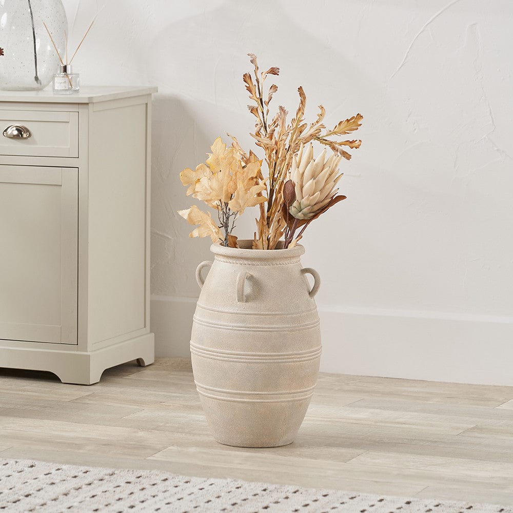 Grey Wash Fibrestone Decorative Vase with Handles.