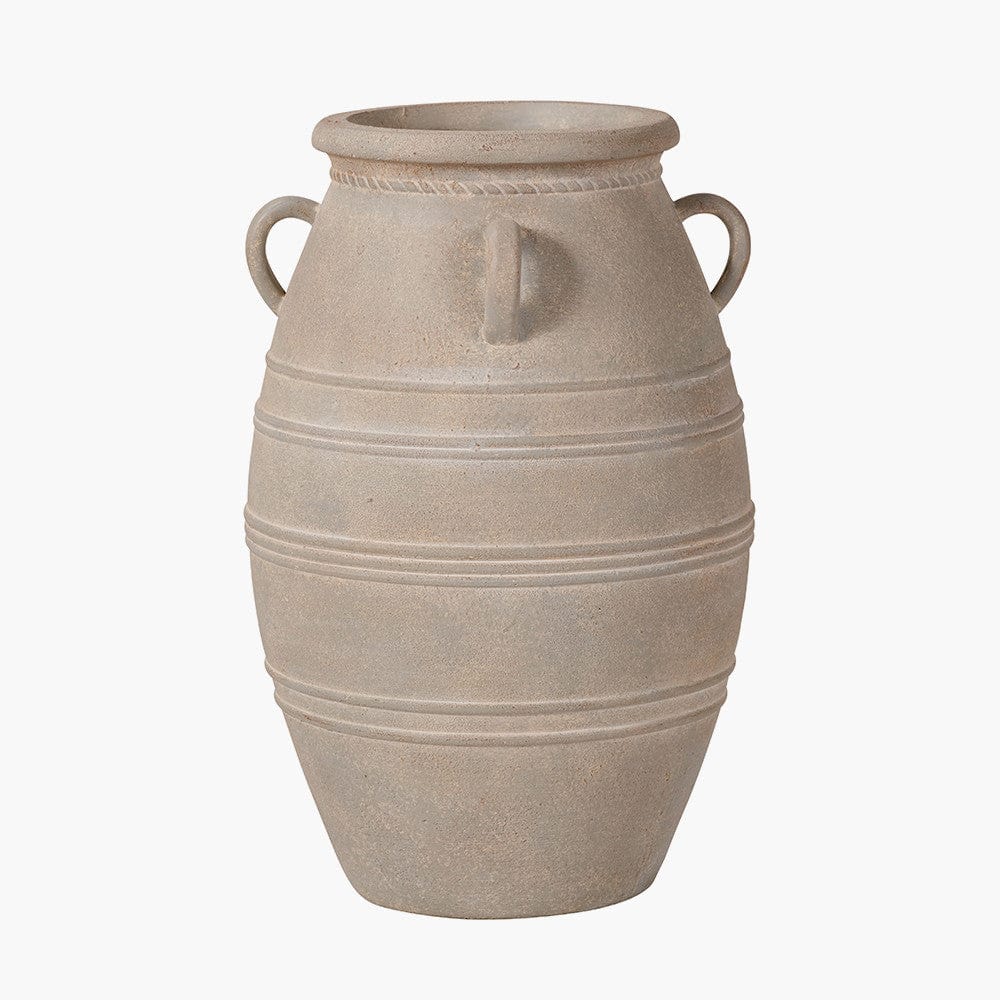 Grey Wash Fibrestone Decorative Vase with Handles.