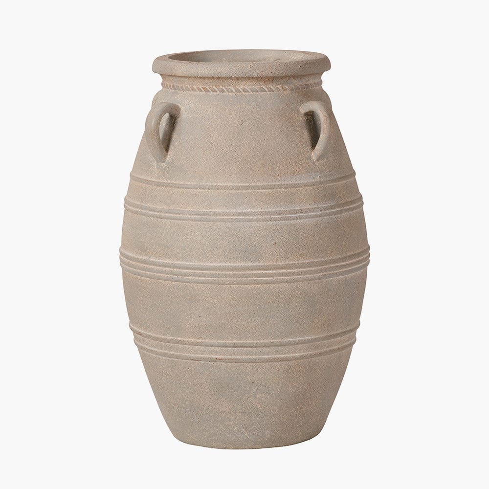 Grey Wash Fibrestone Decorative Vase with Handles.