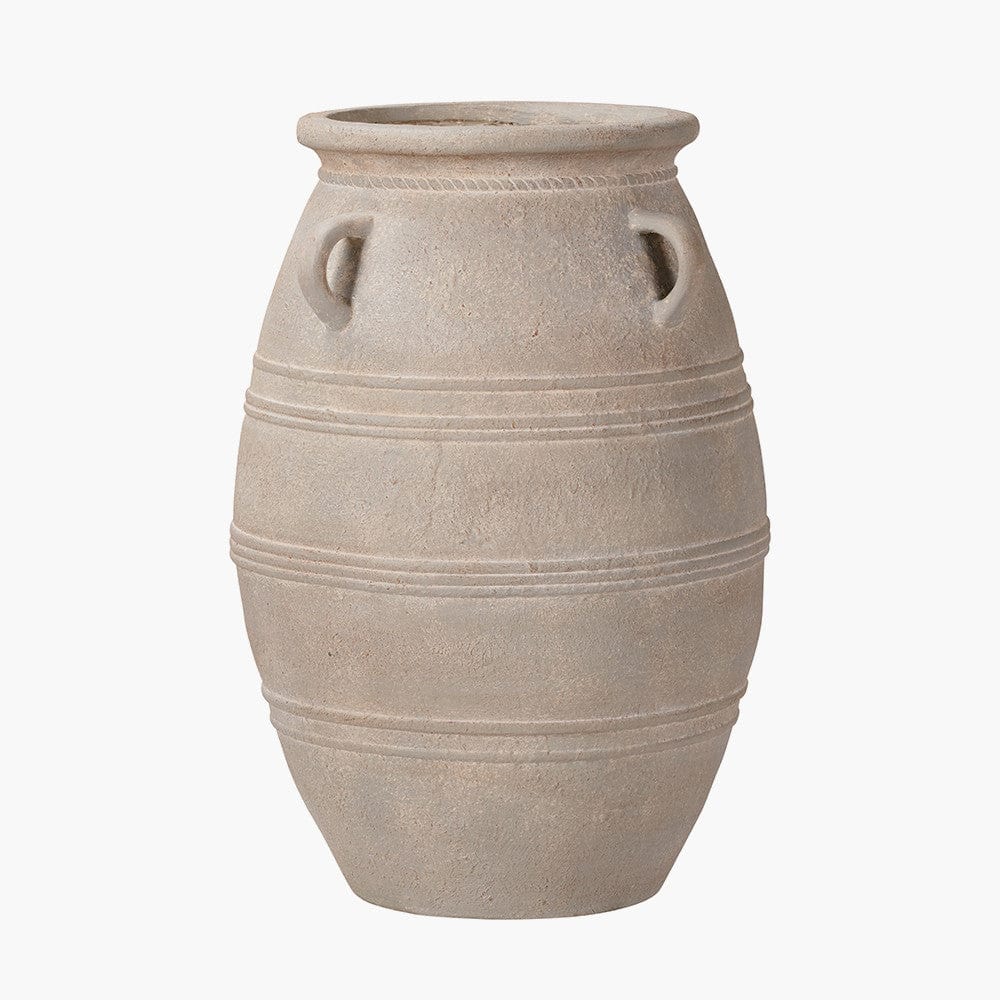 Grey Wash Fibrestone Decorative Vase with Handles Large.