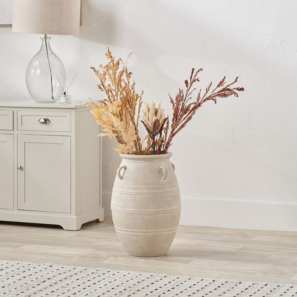 Grey Wash Fibrestone Decorative Vase with Handles Large.