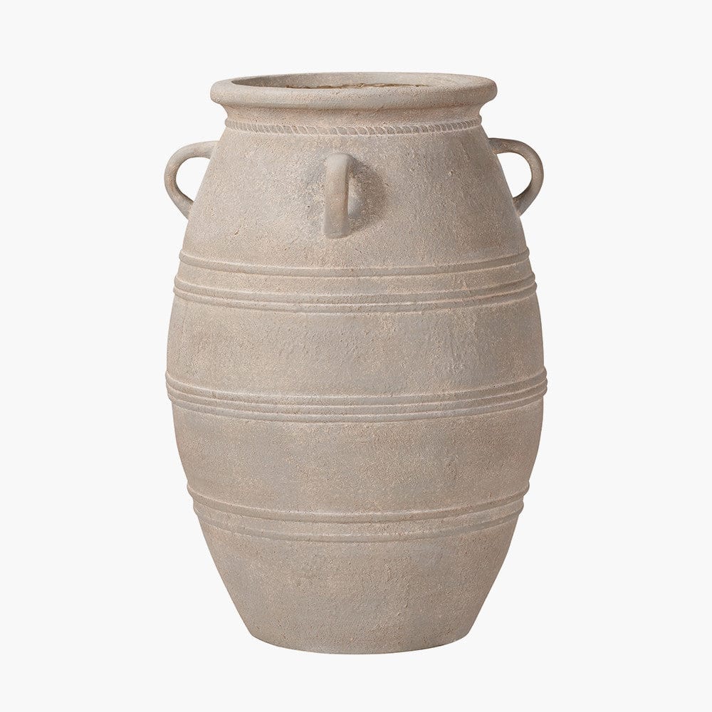 Grey Wash Fibrestone Decorative Vase with Handles Large.