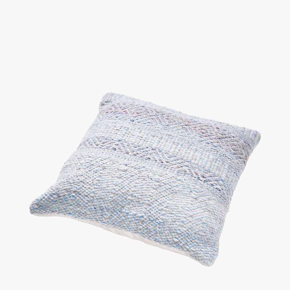 Indoor Outdoor Aqua Blue and White Inca Design Scatter Cushion.