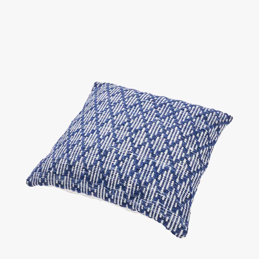 Indoor Outdoor Denim Blue and White Ikat Design Scatter Cushion.