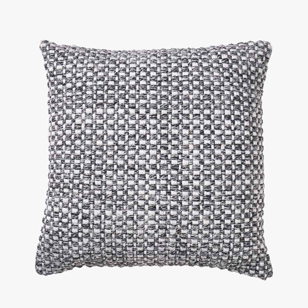 Indoor Outdoor Graphite and White Basket Weave Design Scatter Cushion.