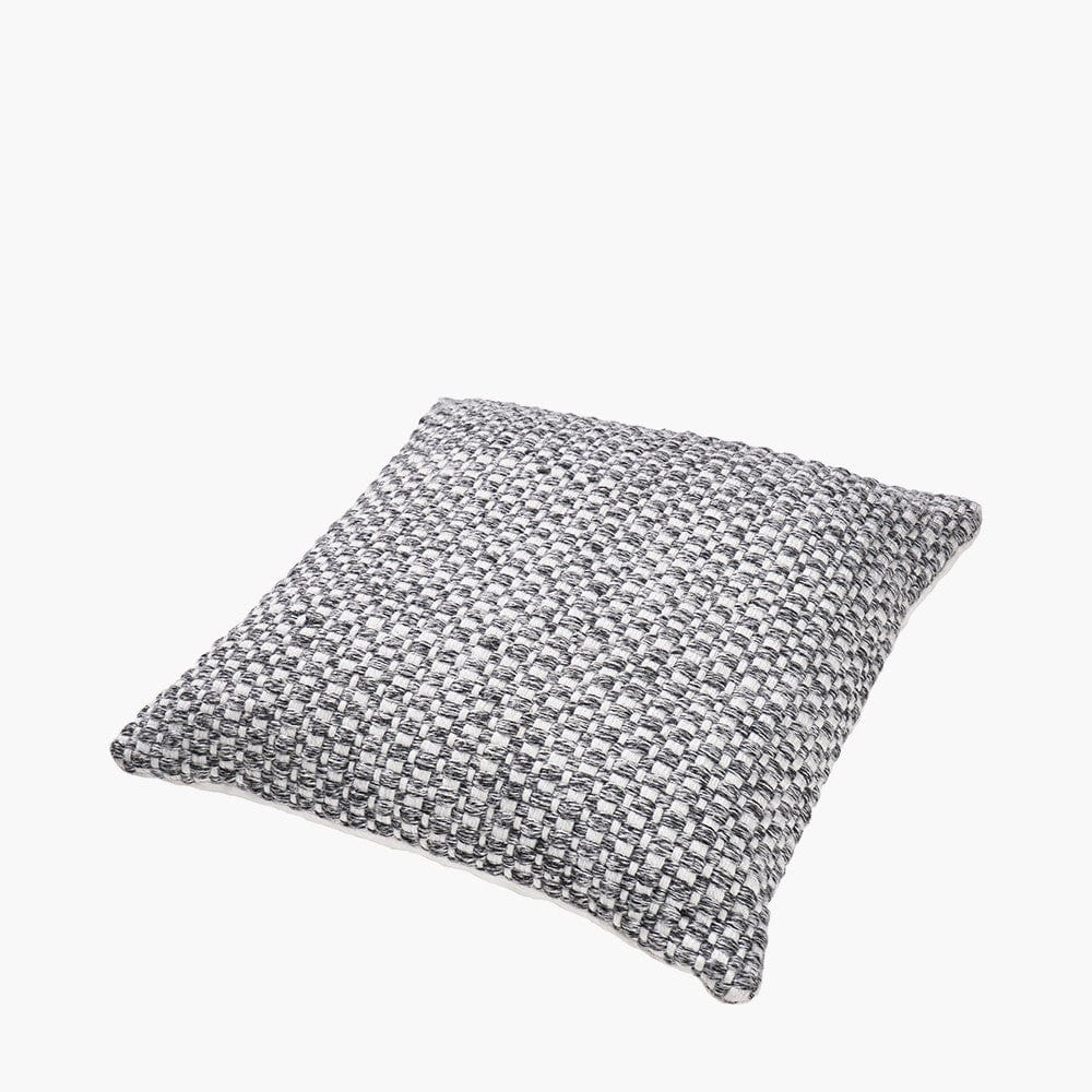 Indoor Outdoor Graphite and White Basket Weave Design Scatter Cushion.