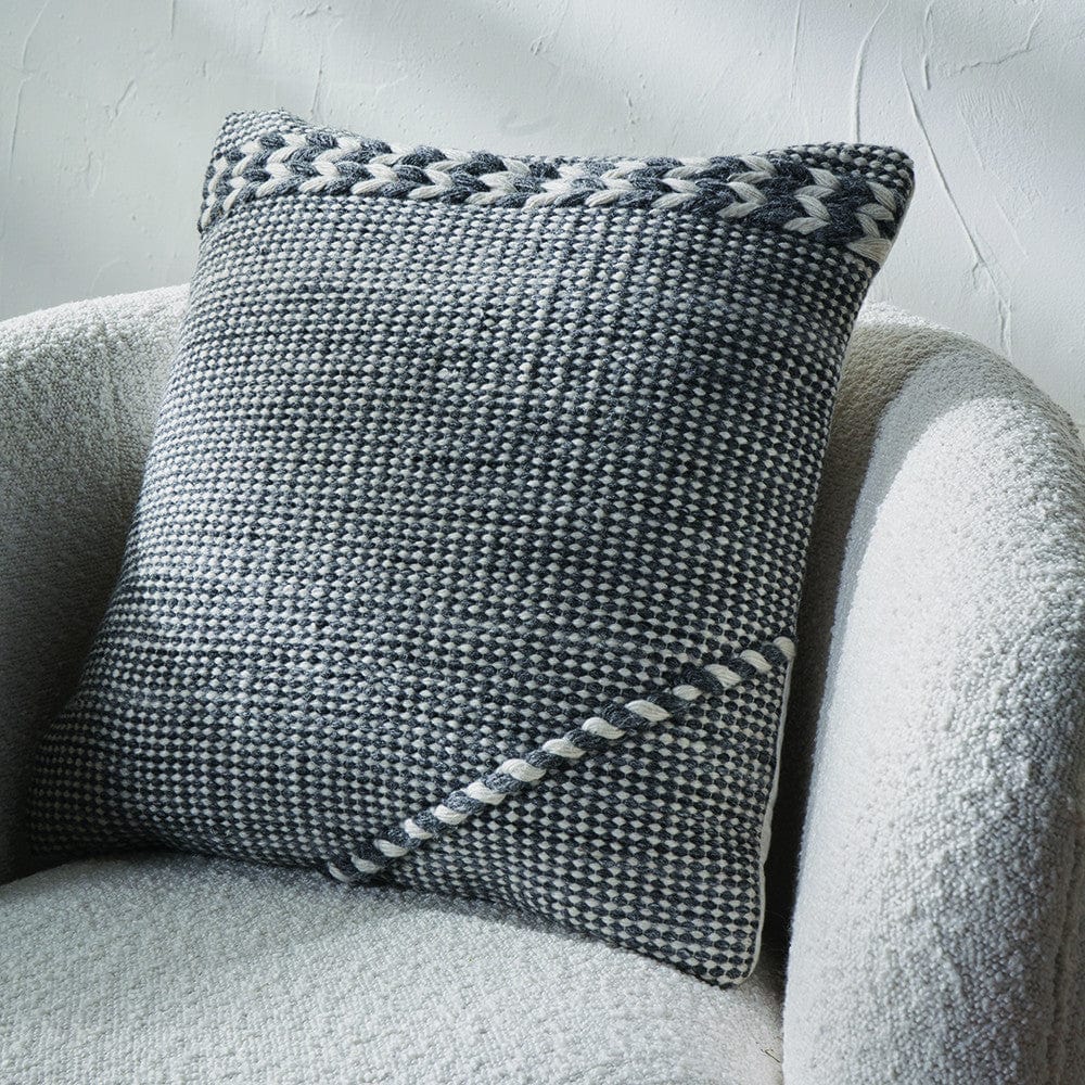 Indoor Outdoor Grey and White Plaited Stripe Design Scatter Cushion.