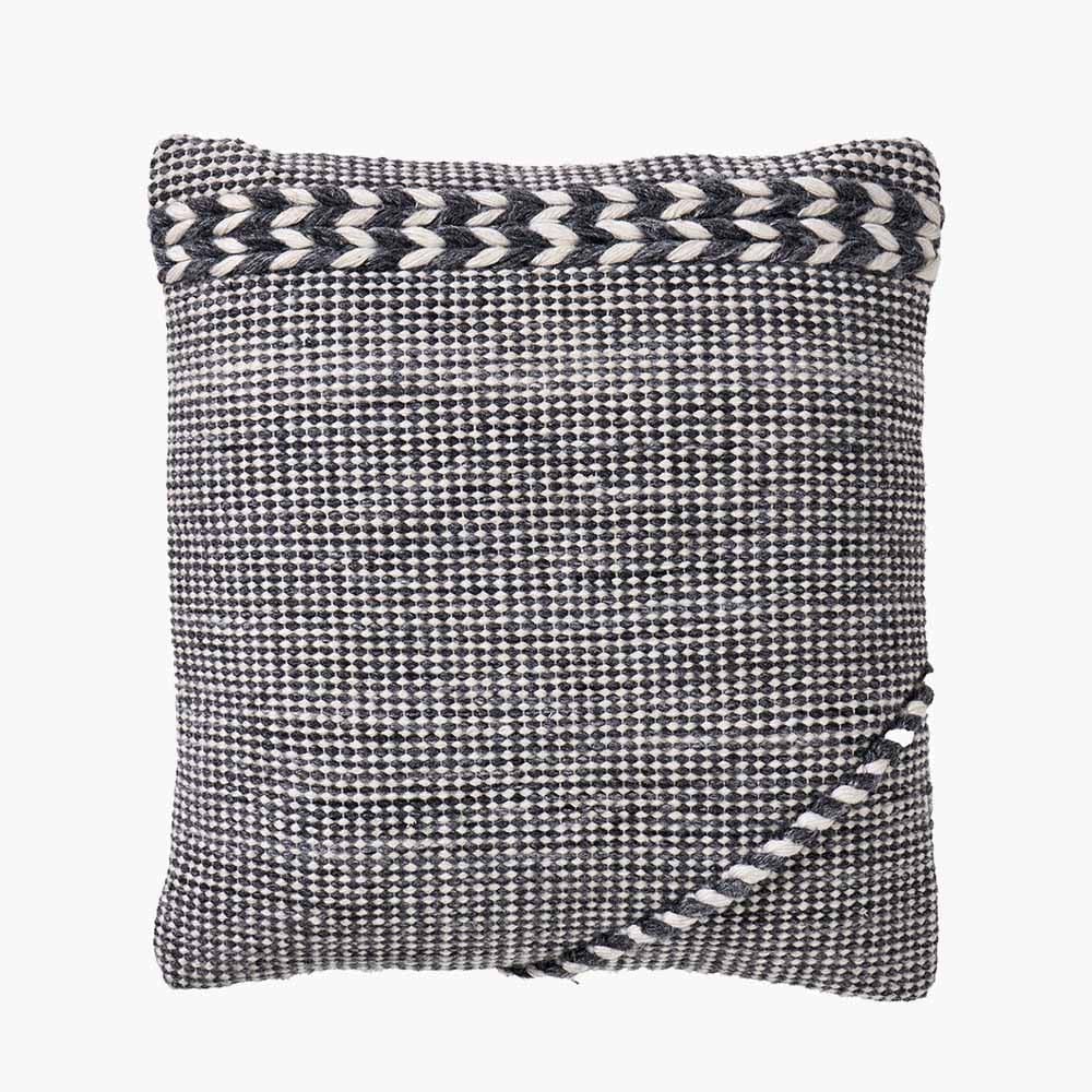 Indoor Outdoor Grey and White Plaited Stripe Design Scatter Cushion.
