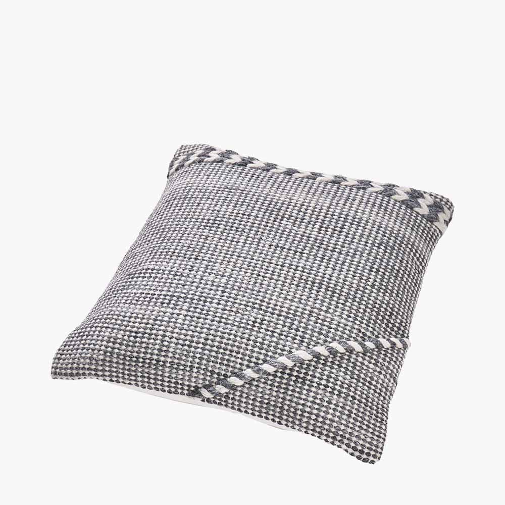 Indoor Outdoor Grey and White Plaited Stripe Design Scatter Cushion.