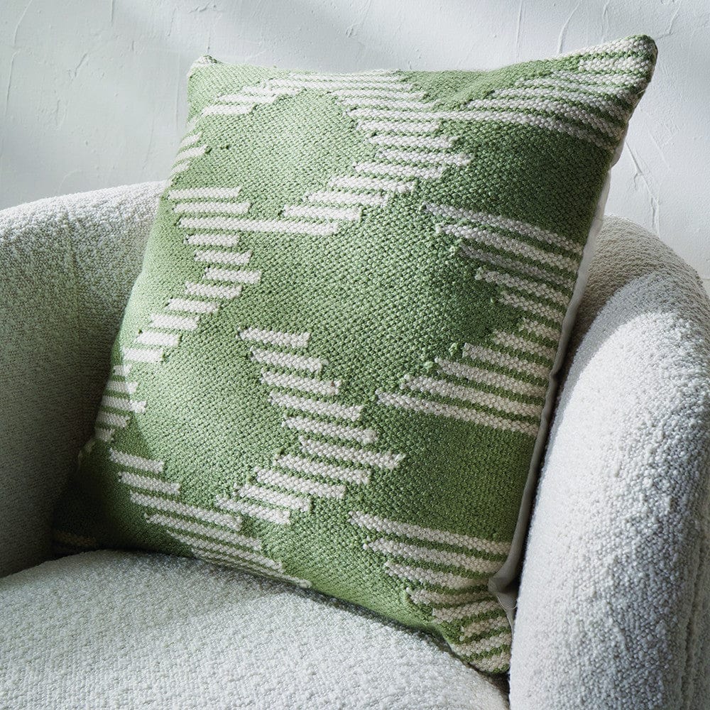 Indoor Outdoor Sage and White Chevron Design Scatter Cushion.
