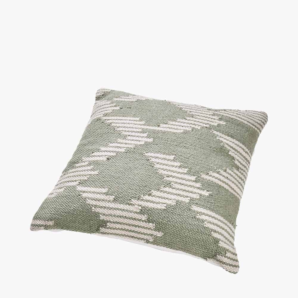 Indoor Outdoor Sage and White Chevron Design Scatter Cushion.