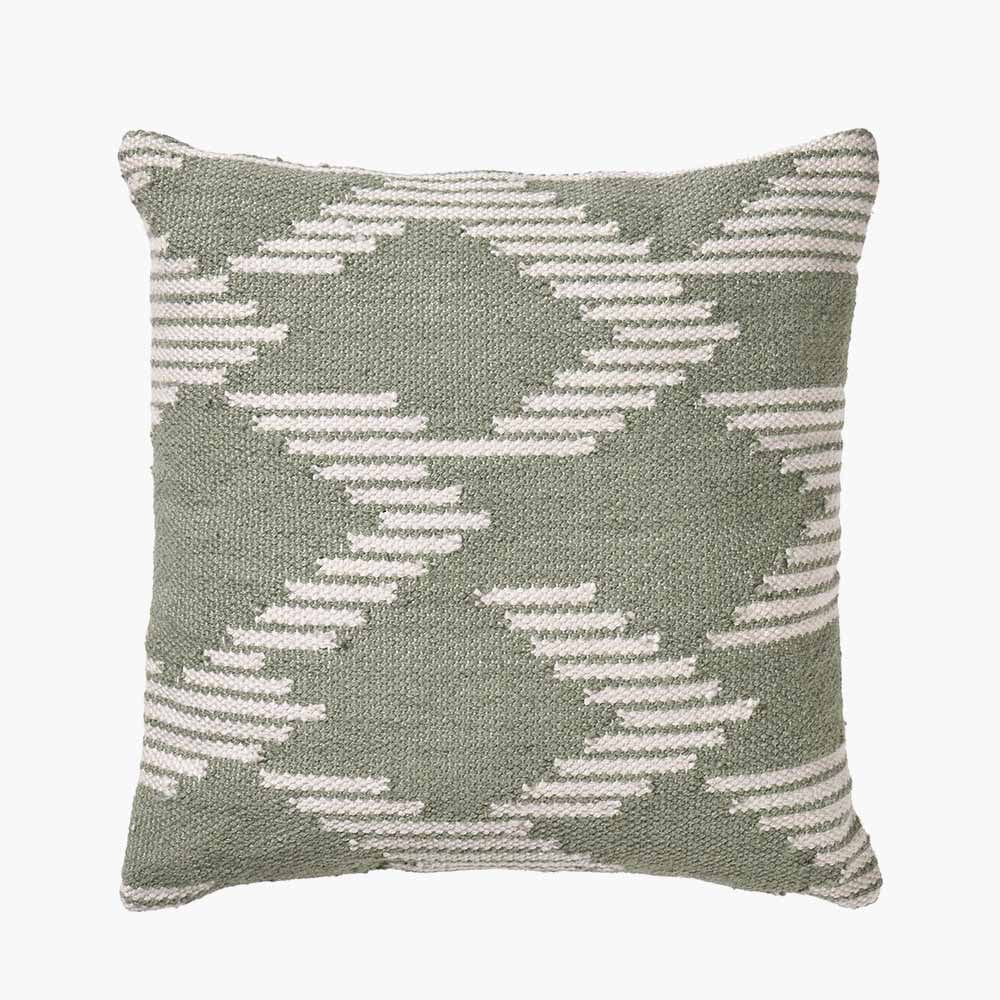 Indoor Outdoor Sage and White Chevron Design Scatter Cushion.