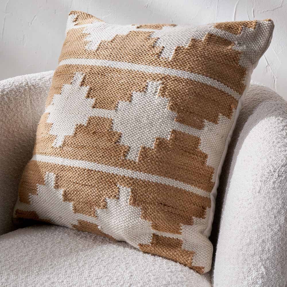 Indoor Outdoor Taupe and White Moroccan Design Scatter Cushion.