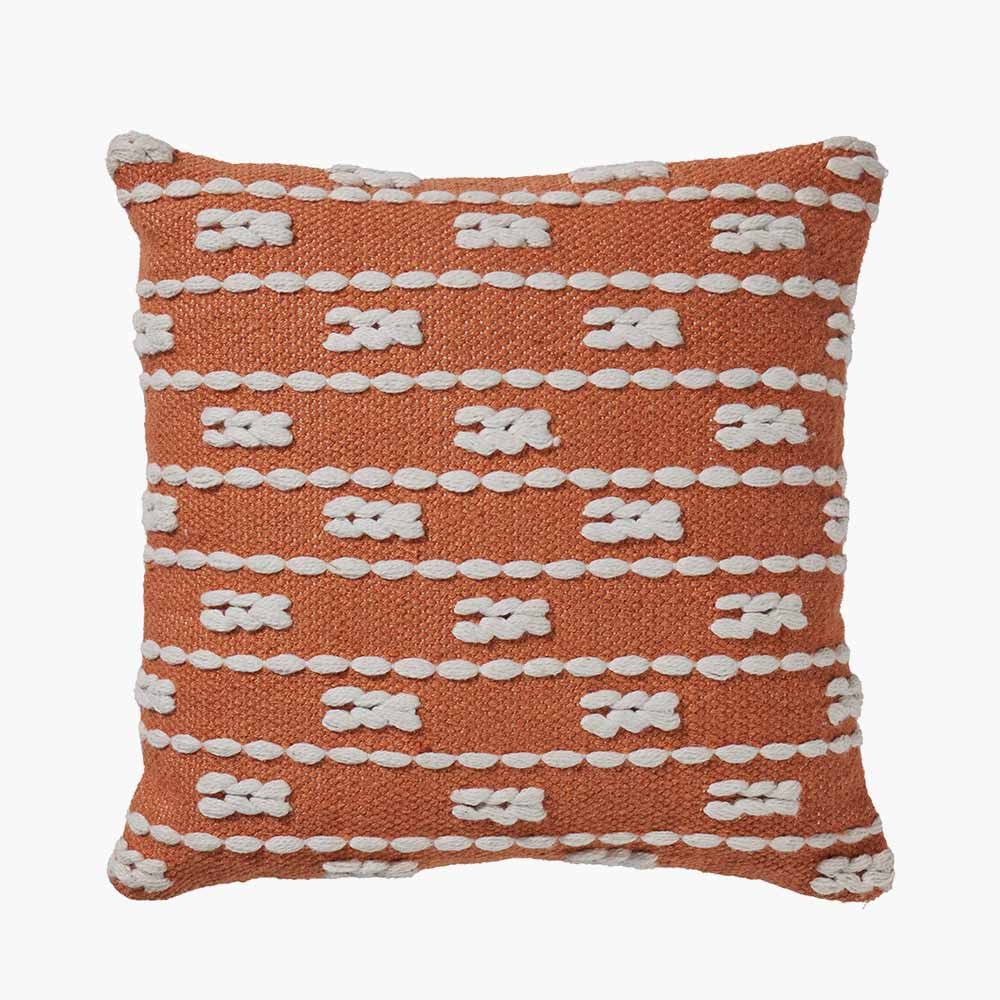 Indoor Outdoor Terracotta and White Braid Design Scatter Cushion.